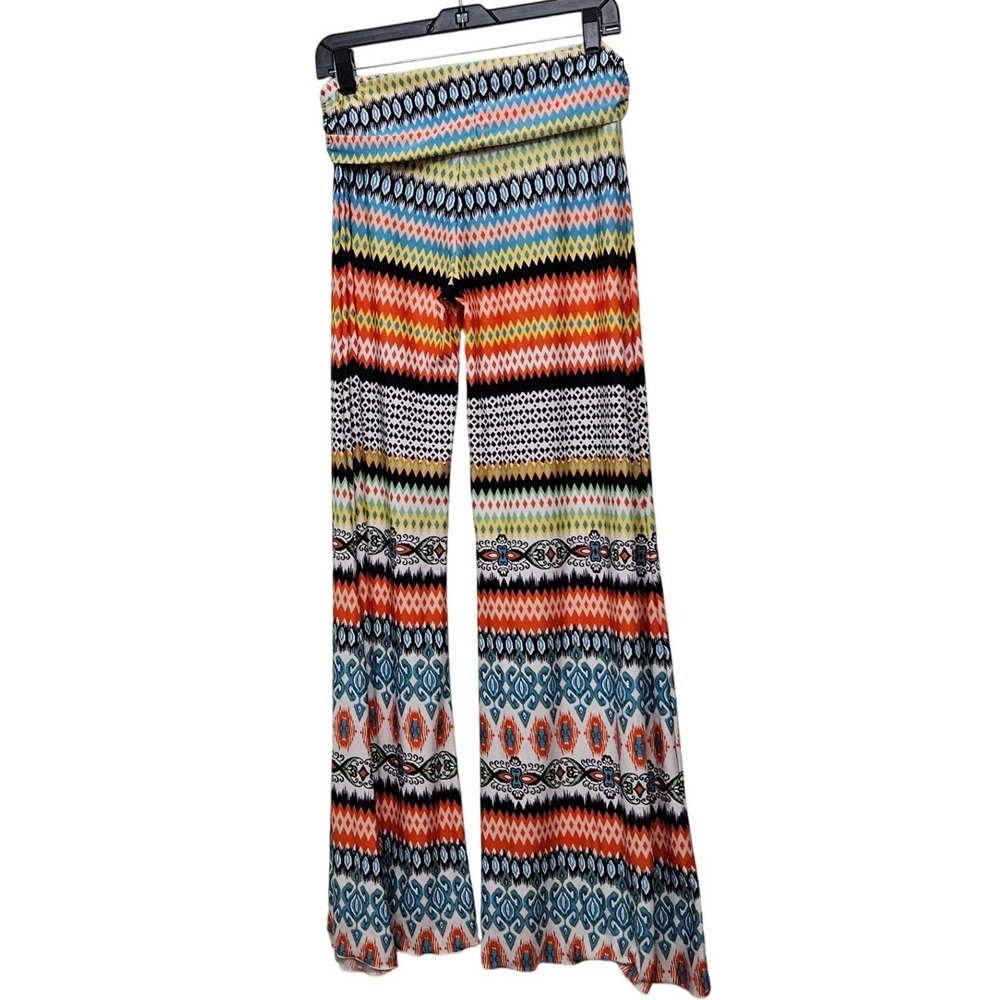 Om Gaia Tree Wide Leg Palazzo Pants‎ Boho Geometric Smocked Waist Large Festival